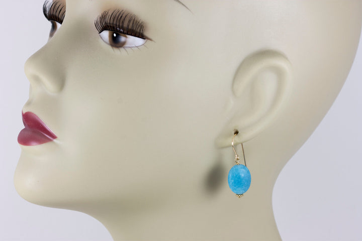 Quartzite Earrings Steel Blue Polished Matte Finish Smooth Oval Cut Beaded Accents 14k solid gold or filled or sterling silver Drop Dangle