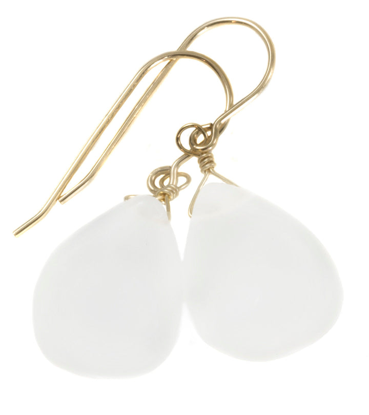 Clear Quartz Earrings Frosted Matte Finish Curved Petal Teardrop Drops 14k Solid Gold or Filled or Sterling Silver Smooth Classic Simple