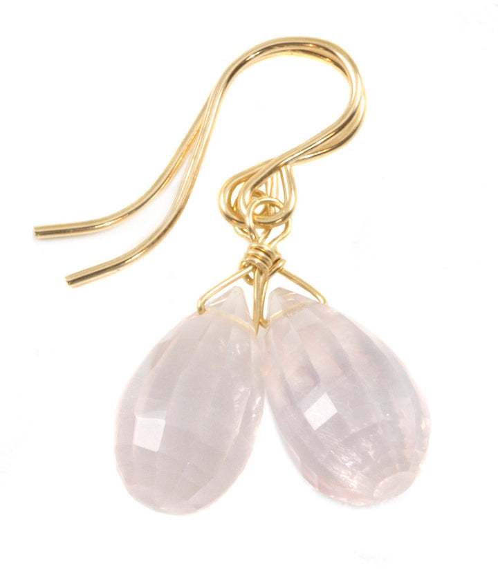 Rose Quartz Earrings Soft Pink Briolette Faceted Teardrop Dangle 14k solid gold or Sterling Silver or 14k Gold Filled Small Dainty Drops