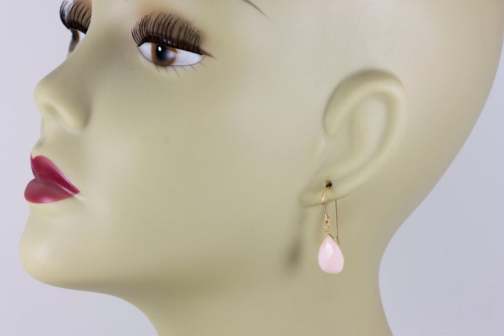 Pink Peruvian Opal Earrings Faceted Pear Shaped Teardrops 14k Solid Gold or Filled or Sterling Silver Natural Earthy soft pink dainty