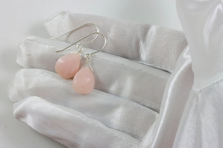 Pink Peruvian Opal Earrings Faceted Pear Shaped Teardrops 14k Solid Gold or Filled or Sterling Silver Natural Earthy soft pink dainty