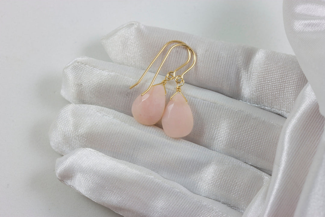 Pink Peruvian Opal Earrings Faceted Pear Shaped Teardrops 14k Solid Gold or Filled or Sterling Silver Natural Earthy soft pink dainty