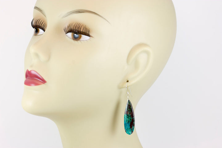 Blue Chrysocolla Earrings 14k solid gold or filled or Sterling Silver Smooth Long Dangle Drops Natural Unique Deep blue Simple Drops 2.3 In