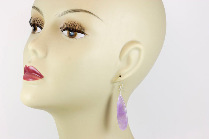 Lavender Amethyst Earrings 14k solid gold or filled or Sterling Silver Smooth Long Dangle Drops Natural Light Purple Simple Drops 2.3 In