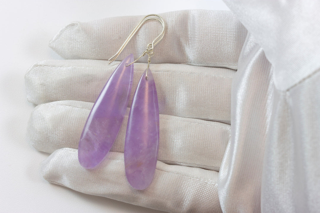 Lavender Amethyst Earrings 14k solid gold or filled or Sterling Silver Smooth Long Dangle Drops Natural Light Purple Simple Drops 2.3 In