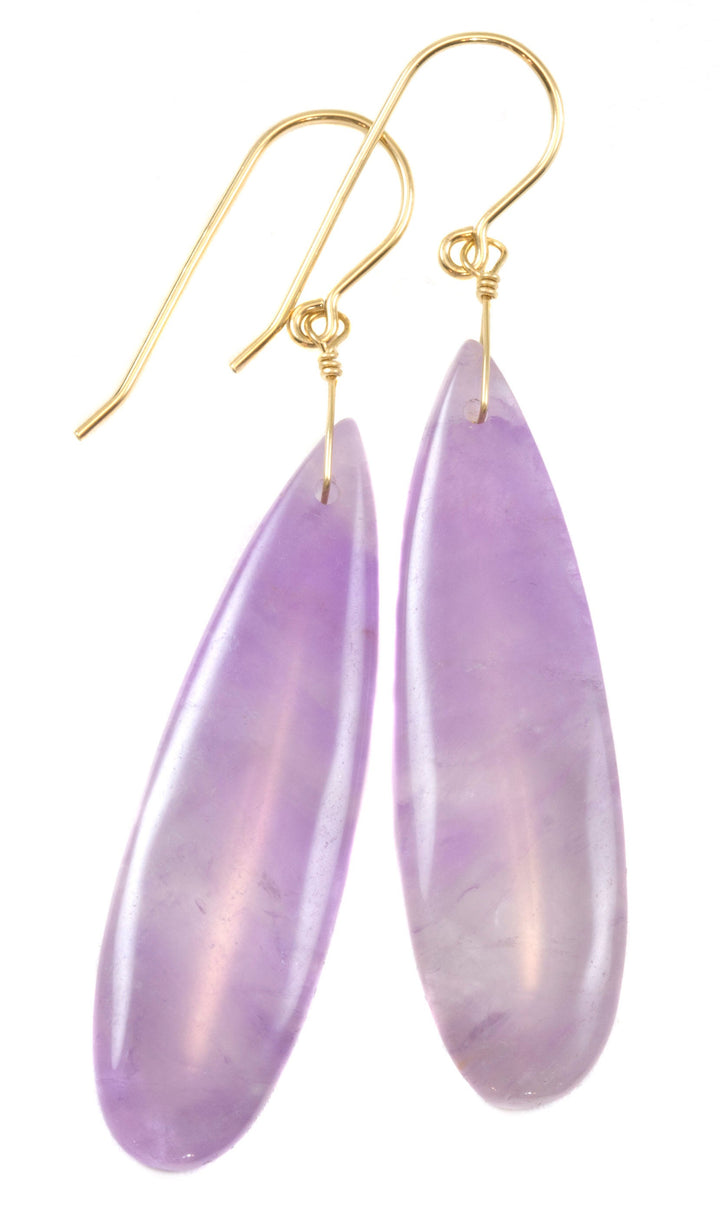 Lavender Amethyst Earrings 14k solid gold or filled or Sterling Silver Smooth Long Dangle Drops Natural Light Purple Simple Drops 2.3 In