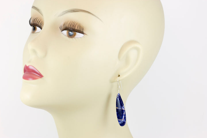 Orange Sodalite Earrings Deep Blue 14k solid gold or filled or Sterling Silver Smooth Long Dangle Drops Natural Simple Drops 2.3 In