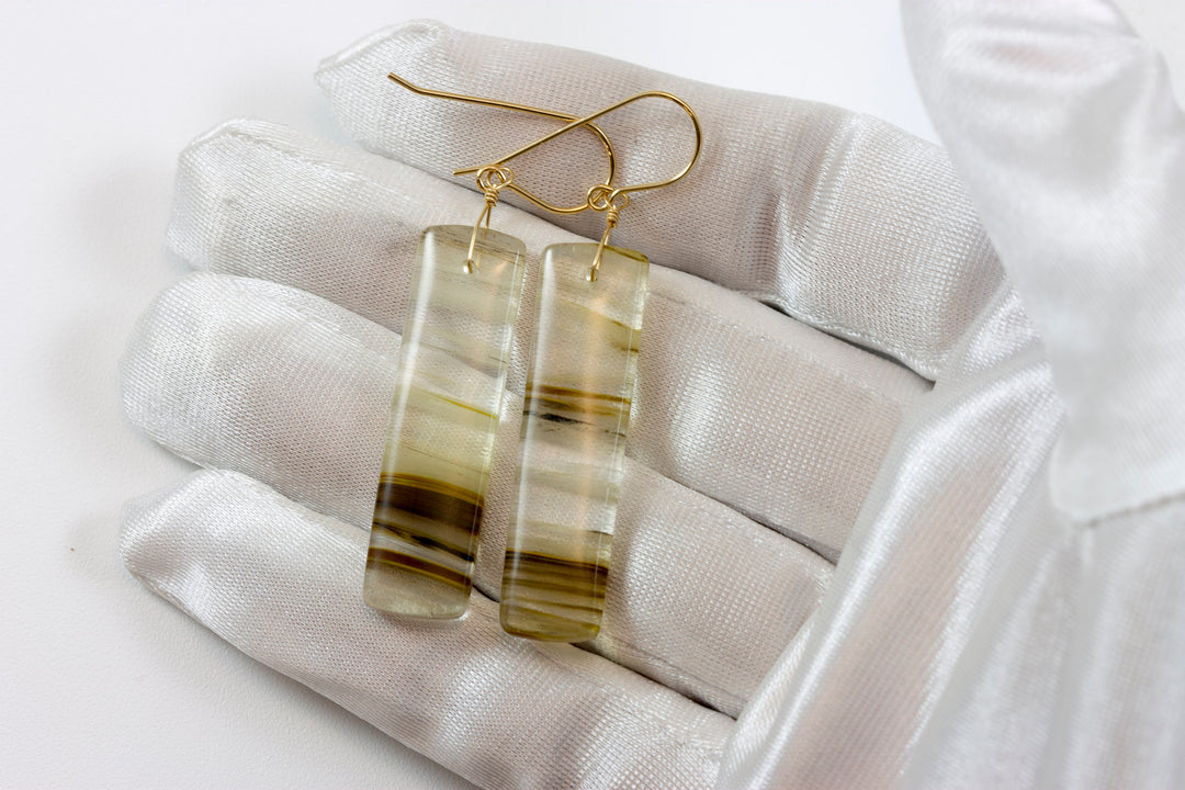 Strawberry Quartz Earrings Striped 14k solid gold or filled or Sterling Silver Smooth Long Large Rectangle Natural Drops 2.3 In