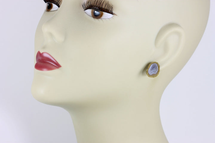 Baby Geode Earrings Tabasco Soft White Gray Druzy Post Studs 14k Gold Filled Small Natural Drusy Quartz Halved Geodes Paired AAA