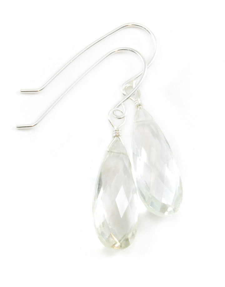 Crystal Clear Quartz Earrings Long Faceted Teardrop Drops 14k Solid Yellow Gold or Filled or Sterling Silver Natural Classic Basic Simple