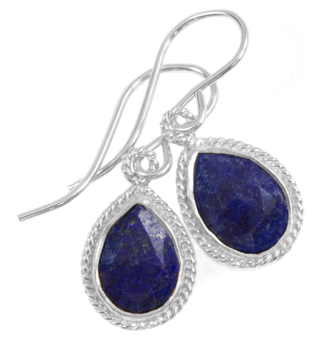 Lapis Lazuli Earrings Natural Blue Fancy Bezel Small Tiny Lightweight Sterling Silver or 14k solid gold or filled Simple Drops 1 Inch