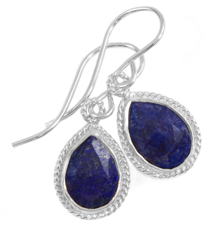 Lapis Lazuli Earrings Natural Blue Fancy Bezel Small Tiny Lightweight Sterling Silver or 14k solid gold or filled Simple Drops 1 Inch
