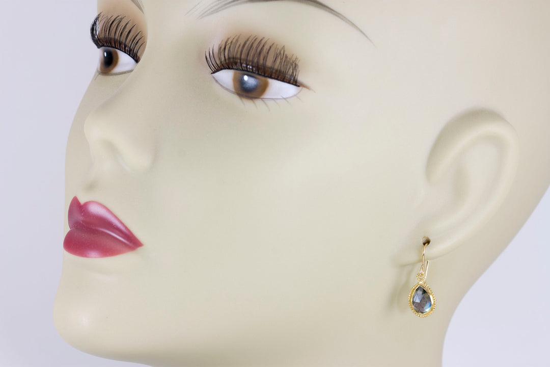 Labradorite Earrings Natural Fancy Bezel Small Tiny Lightweight 14k solid gold or filled  or Sterling Silver Simple Drops 1 Inch Blue Flash