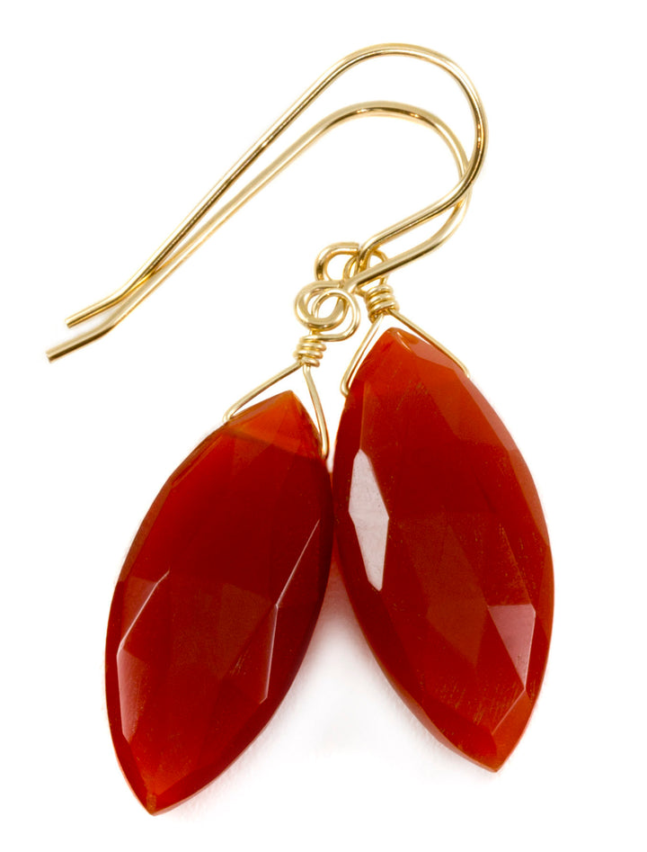 Carnelian Earrings Marquise Faceted AAA Teardrops 14k Solid Gold or Filled or Sterling Silver Natural Rich Burnt Orange Chalcedony Drops