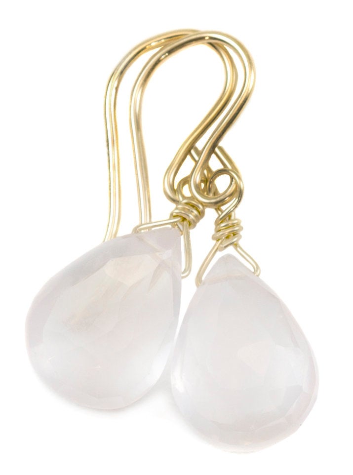 Rose Quartz Earrings Pink Faceted Teardrop Dangle Sterling Silver or 14k Solid Gold or Filled Classic Pear Shape Dainty Simple Soft color