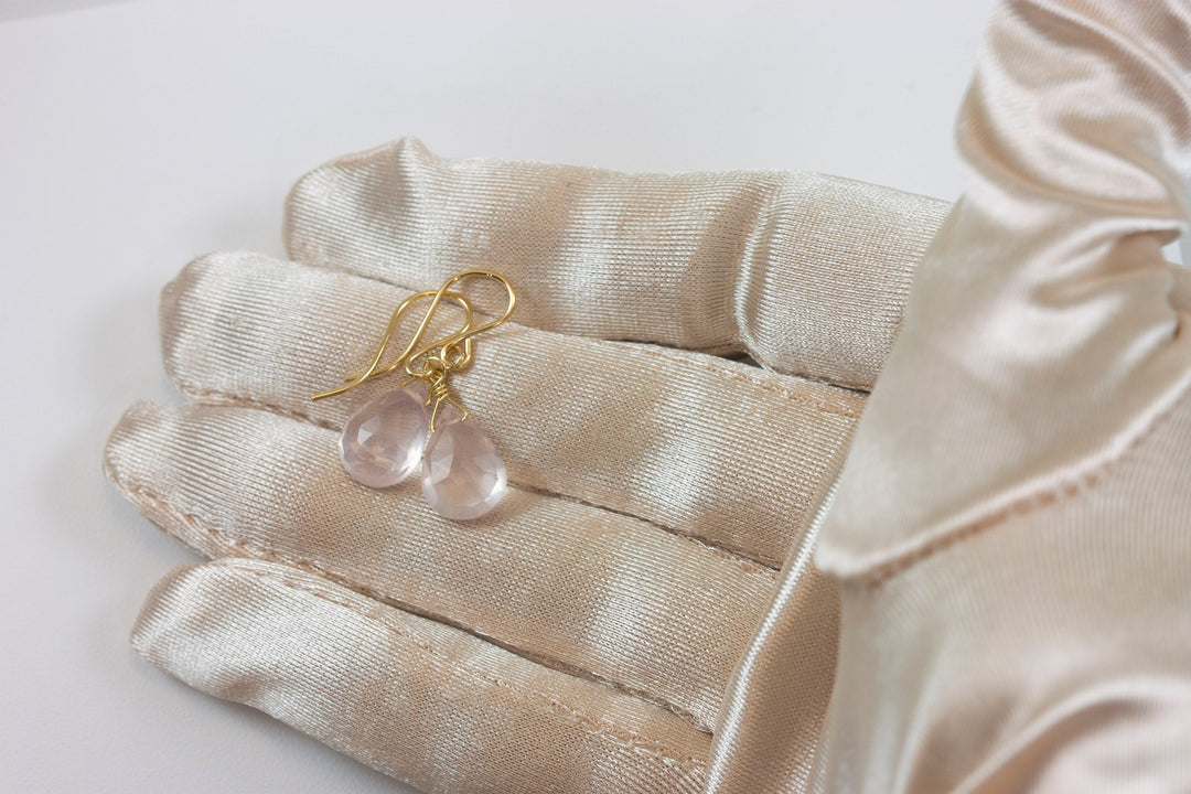 Rose Quartz Earrings Pink Faceted Teardrop Dangle Sterling Silver or 14k Solid Gold or Filled Classic Pear Shape Dainty Simple Soft color