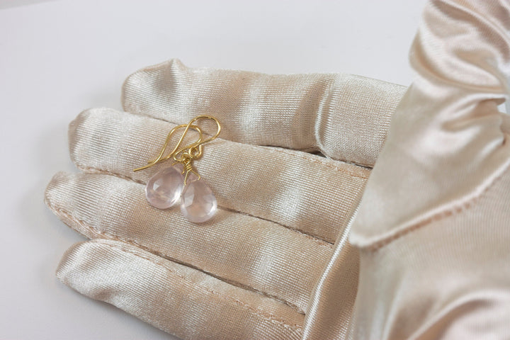 Rose Quartz Earrings Pink Faceted Teardrop Dangle Sterling Silver or 14k Solid Gold or Filled Classic Pear Shape Dainty Simple Soft color