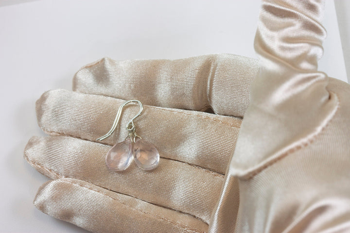 Rose Quartz Earrings Pink Faceted Teardrop Dangle Sterling Silver or 14k Solid Gold or Filled Classic Pear Shape Dainty Simple Soft color