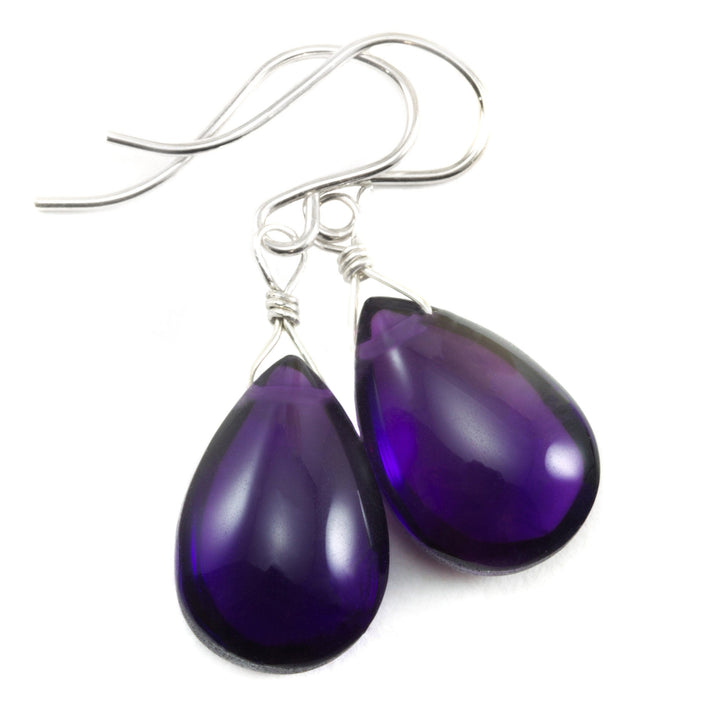 Amethyst Earrings Simulated Smooth Pear Cut 14k Solid Gold or Filled or Sterling Silver Teardrop Rich Deep Purple Simple Design