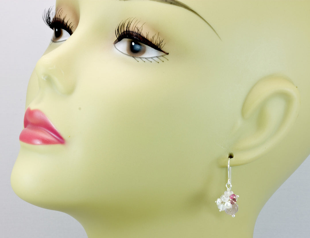 Pink Amethyst Earrings Sterling Silver or 14k Solid Gold or Filled Teardrop Dangle Cluster Drops AAA Natural Brazilian Drops Pearl Topaz