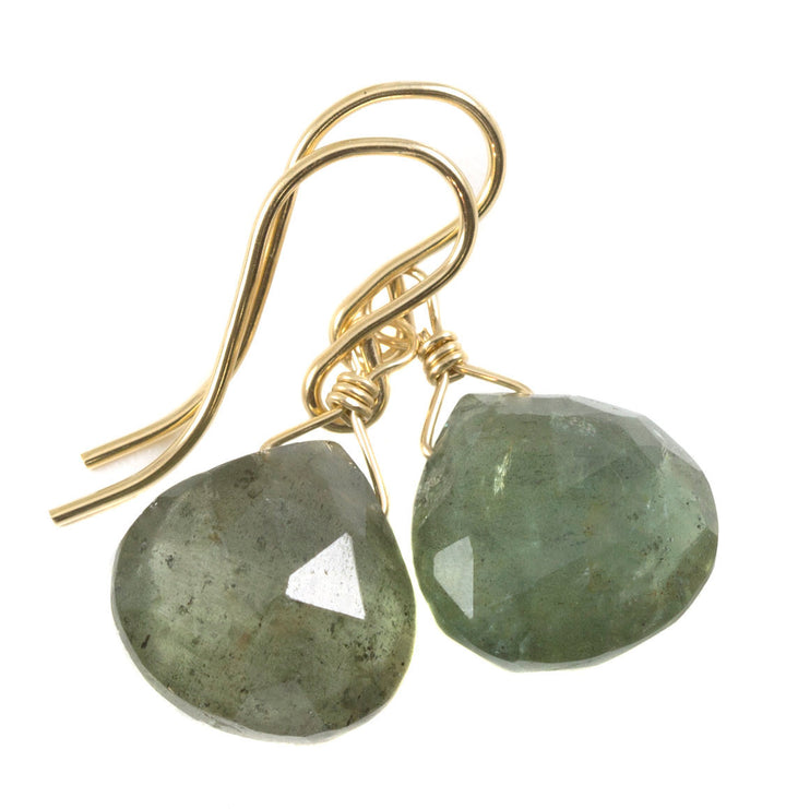 Moss Aquamarine Earrings Natural Faceted 14k Solid Gold or Filled or Sterling Silver Heart Briolettes Dangle Drops Spyglass Designs