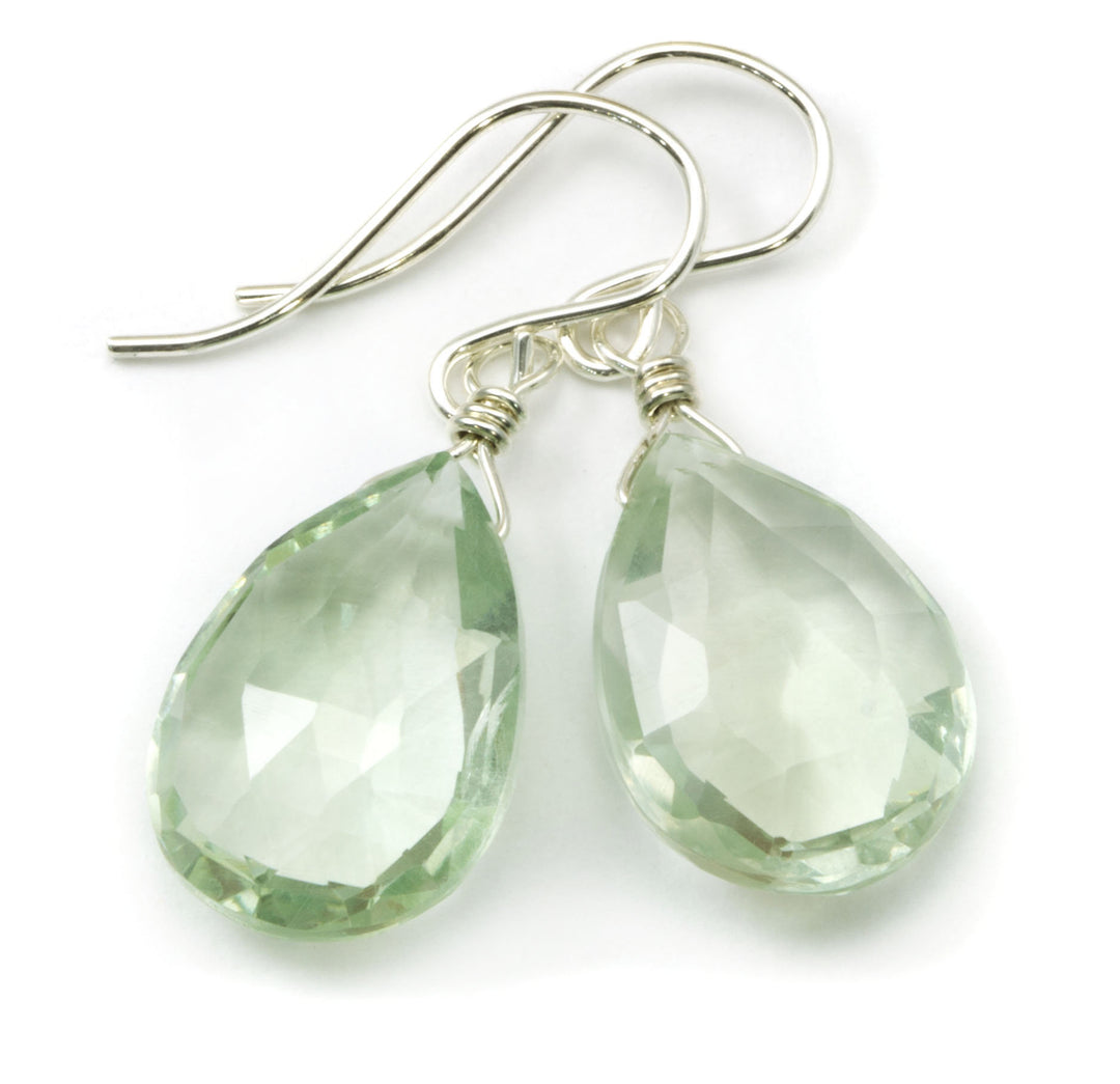 Green Amethyst Earrings Prasiolite Faceted AAA Pear Teardrop 14k Solid Gold or Filled or Sterling Silver Simply Daily Pale Soft Green Drop