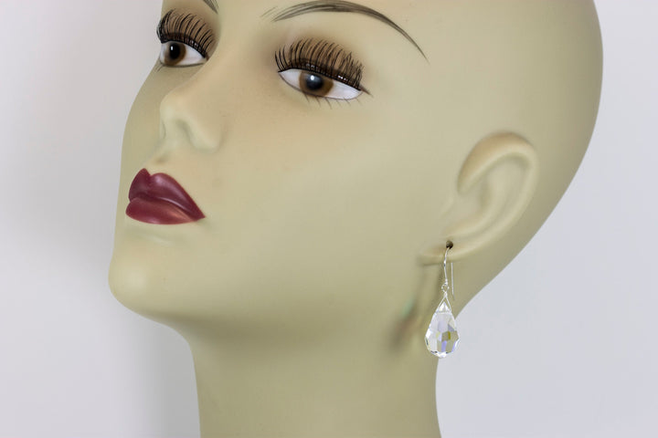 Crystal Clear Mystic Earrings Large Fat Faceted Teardrop Drops 14k Solid Gold or Filled or Sterling Silver Briolettes Rainbow Color Simple