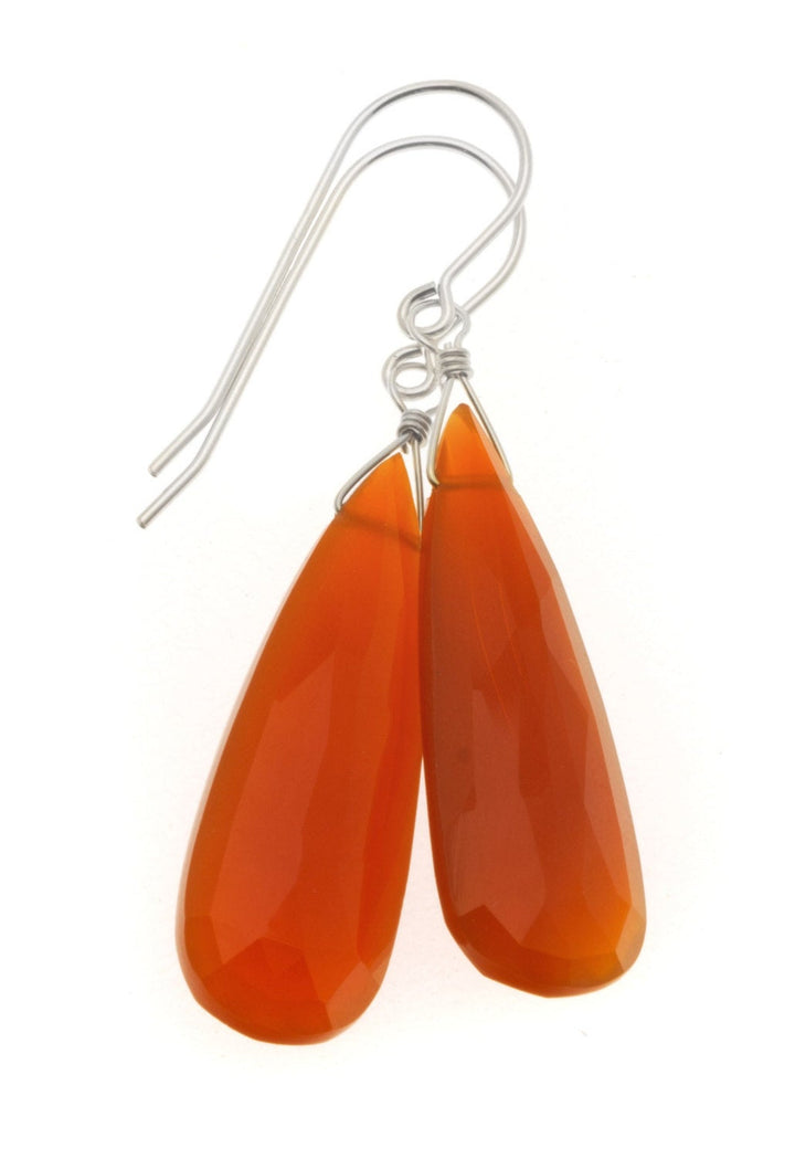 Carnelian Earrings Faceted Pear Long Large AAA Teardrops 14k Solid Gold or Filled or Sterling Silver Orange Chalcedony Drops Natural Classic