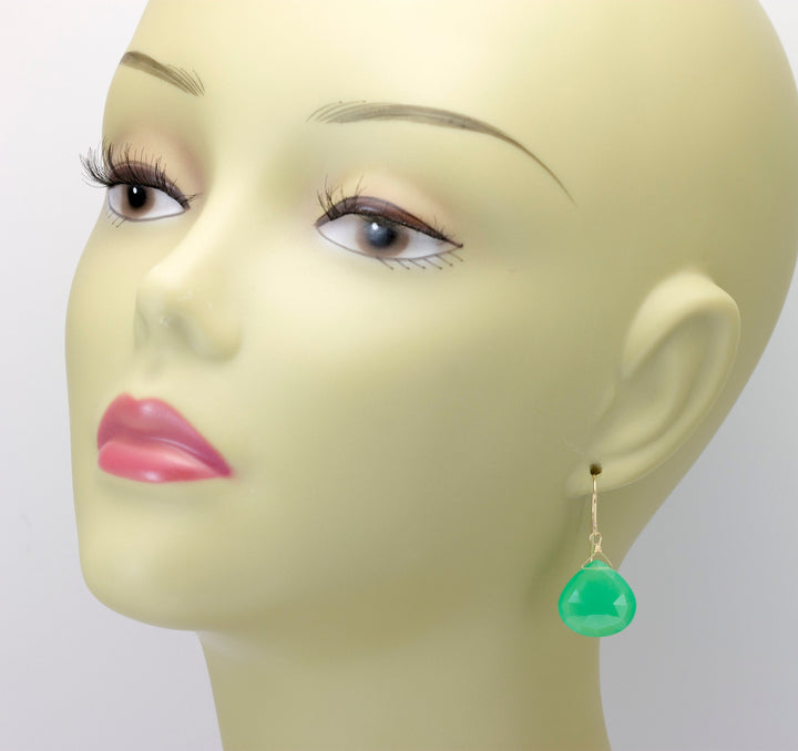 Chrysoprase Earrings Sterling Silver or 14k Solid Gold or Filled Faceted Large Heart Teardrop Apple Green Chalcedony Classic Natural Drops