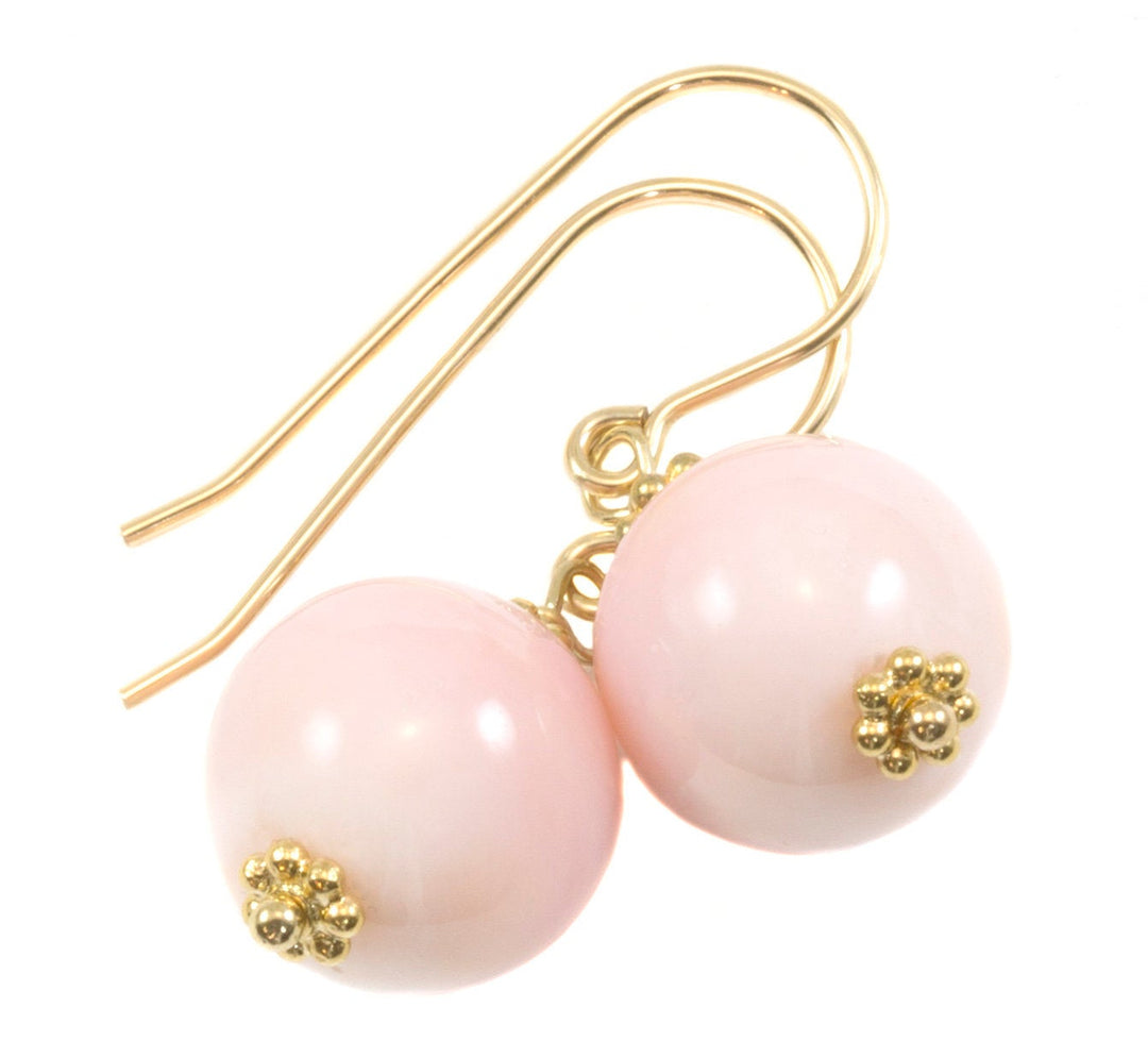 Pink Peruvian Opal Earrings Smooth Round drops 14k Solid Gold or Filled or Sterling Silver Natural Earthy soft pink dainty Spyglass Designs