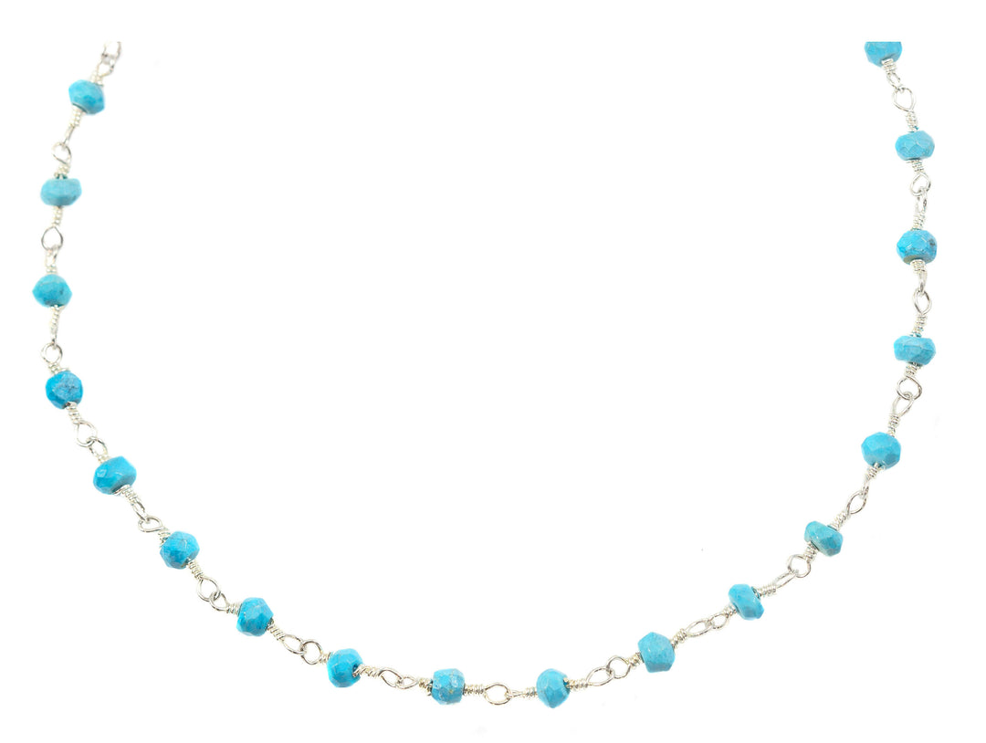 Blue Turquoise Necklace Faceted Spaced Link Beaded 14k Gold fill or Sterling Silver 18 19 Inches natural stone everyday wear Spyglass Design