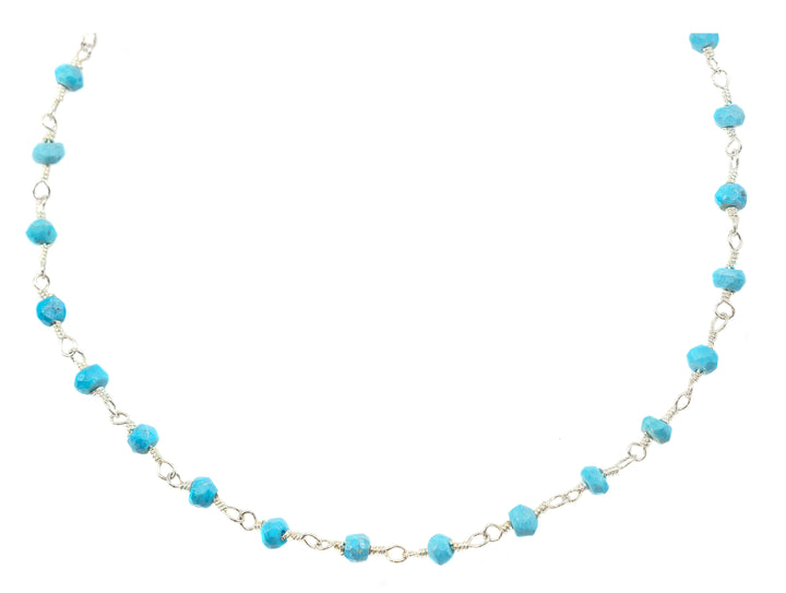 Blue Turquoise Necklace Faceted Spaced Link Beaded 14k Gold fill or Sterling Silver 18 19 Inches natural stone everyday wear Spyglass Design