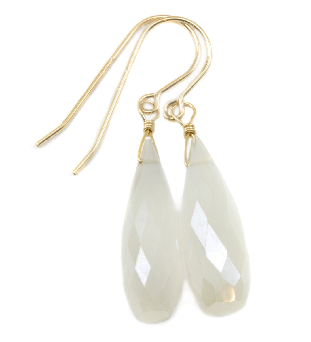 Chalcedony Earrings White Mystic faceted Long Teardrop 14k Solid Gold  or Filled or Sterling Silver Large Briolettes Rounded Drops Rare