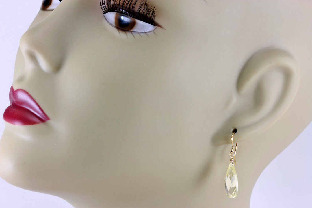 Pale Yellow Champagne Earrings Cubic Zirconia AAA CZ  Long Dangle 14k solid gold or filled or Sterling Silver Soft Faceted Teardrop Drops