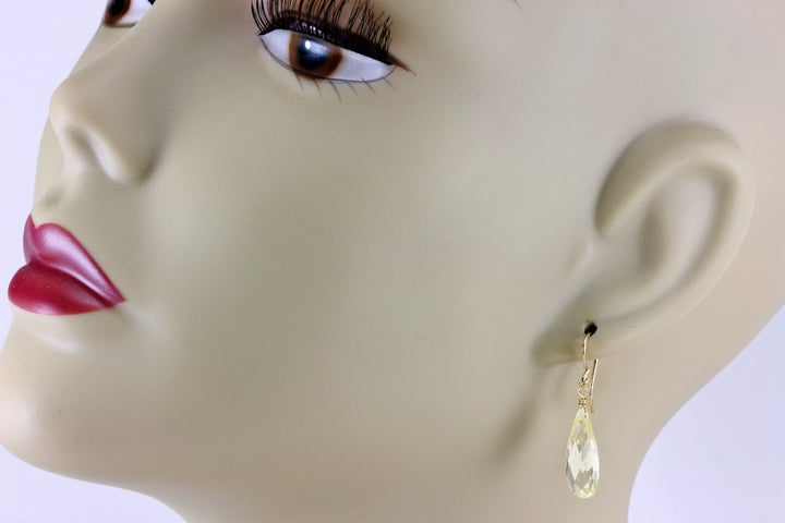 Pale Yellow Champagne Earrings Cubic Zirconia AAA CZ  Long Dangle 14k solid gold or filled or Sterling Silver Soft Faceted Teardrop Drops