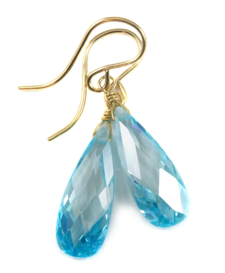 Aquamarine Cubic Zirconia Earrings Faceted Aqua Blue Long AAA CZ  Sterling Silver or 14k Solid Gold or Filled Dainty Teardrops Simple Drops