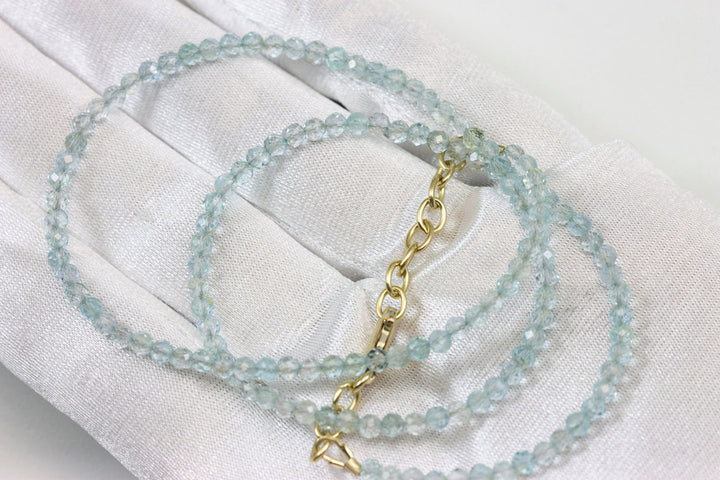 Natural Aquamarine Necklace Beaded Sterling Silver or 14k Gold Filled Faceted 18 Inch Faceted AAA Aqua blue Classic Simple Spyglass Designs