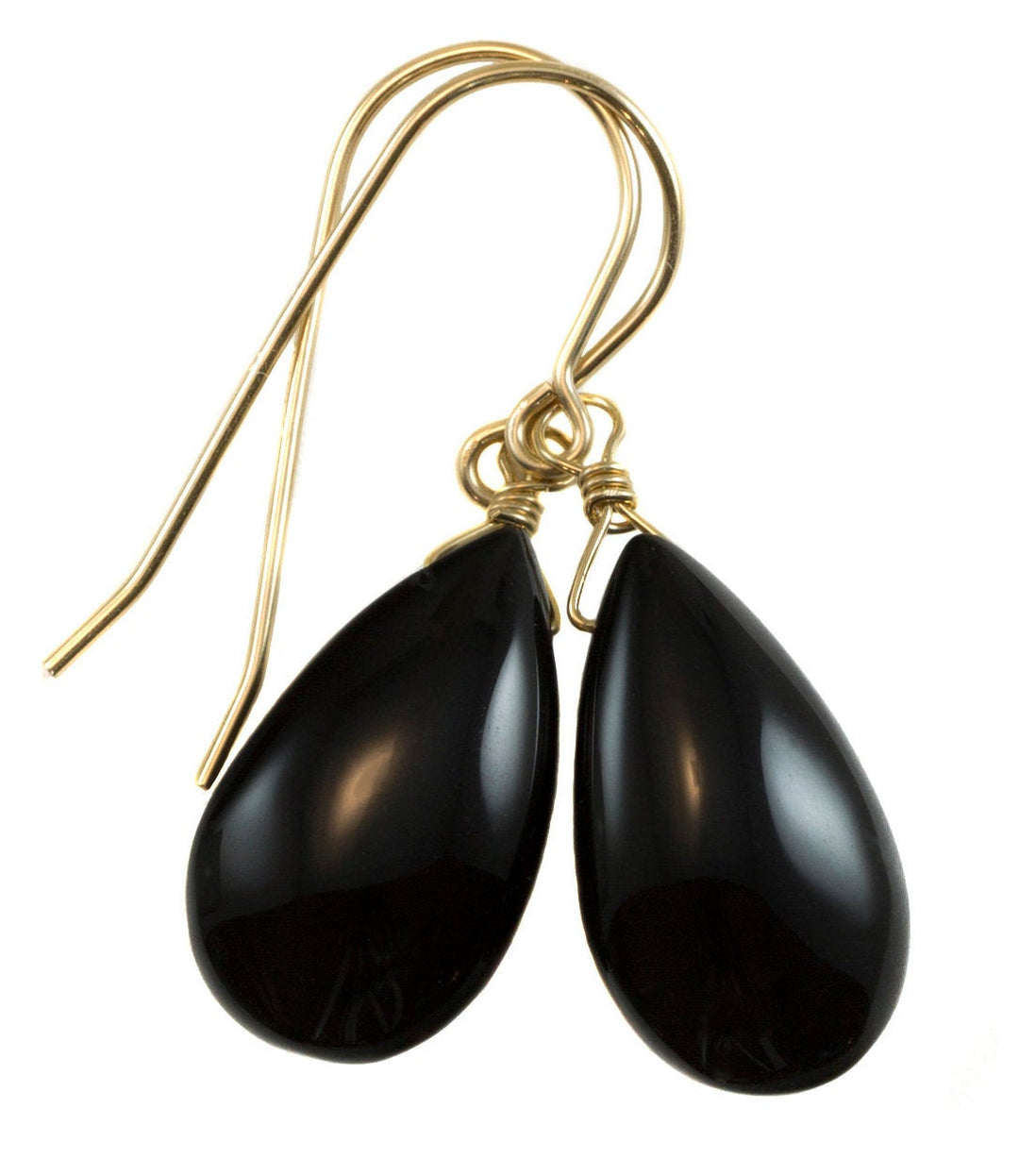 Black Onyx Earrings Sterling Silver or 14k Solid Gold or Filled Smooth Teardrop Dangle Classic Simple Dainty Neutral Daily Wear Drops