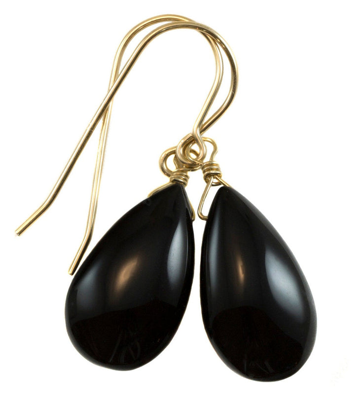 Black Onyx Earrings Sterling Silver or 14k Solid Gold or Filled Smooth Teardrop Dangle Classic Simple Dainty Neutral Daily Wear Drops