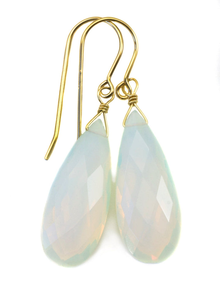 Opalite Earrings Faceted Long Pear Shaped AAA Teardrops 14k Solid Gold or Filled or Sterling Silver AAA cut iridescent colors simple drops