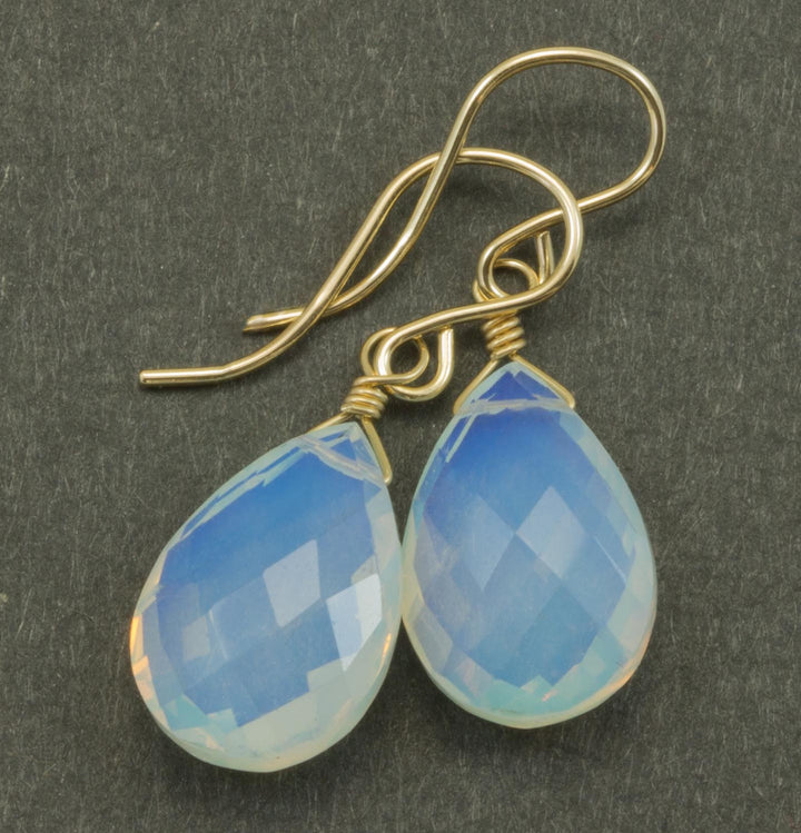 Opalite Earrings Faceted Pear AAA Teardrops 14k Solid Yellow Gold or Filled or Sterling Silver AAA cut iridescent colors simple daily drops