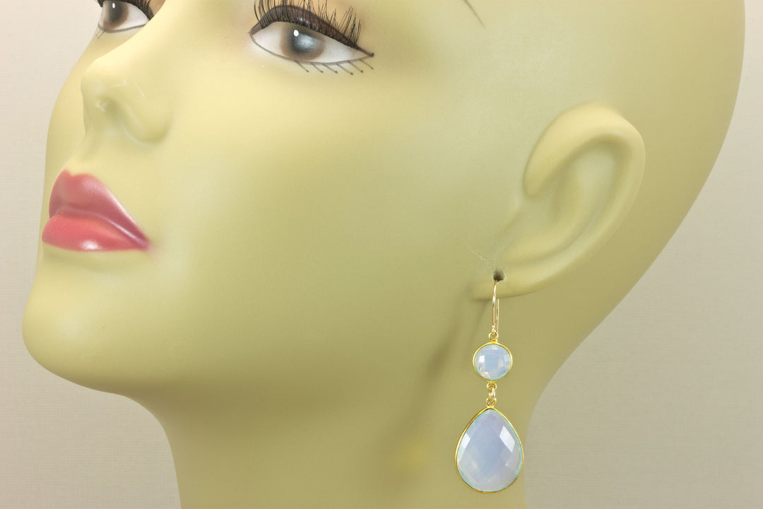 Opalite Earrings Faceted  Large Teardrops 14k Solid Gold or Filled iridescent colors simple Double Bezel Setting Fat 2 Inch Drops