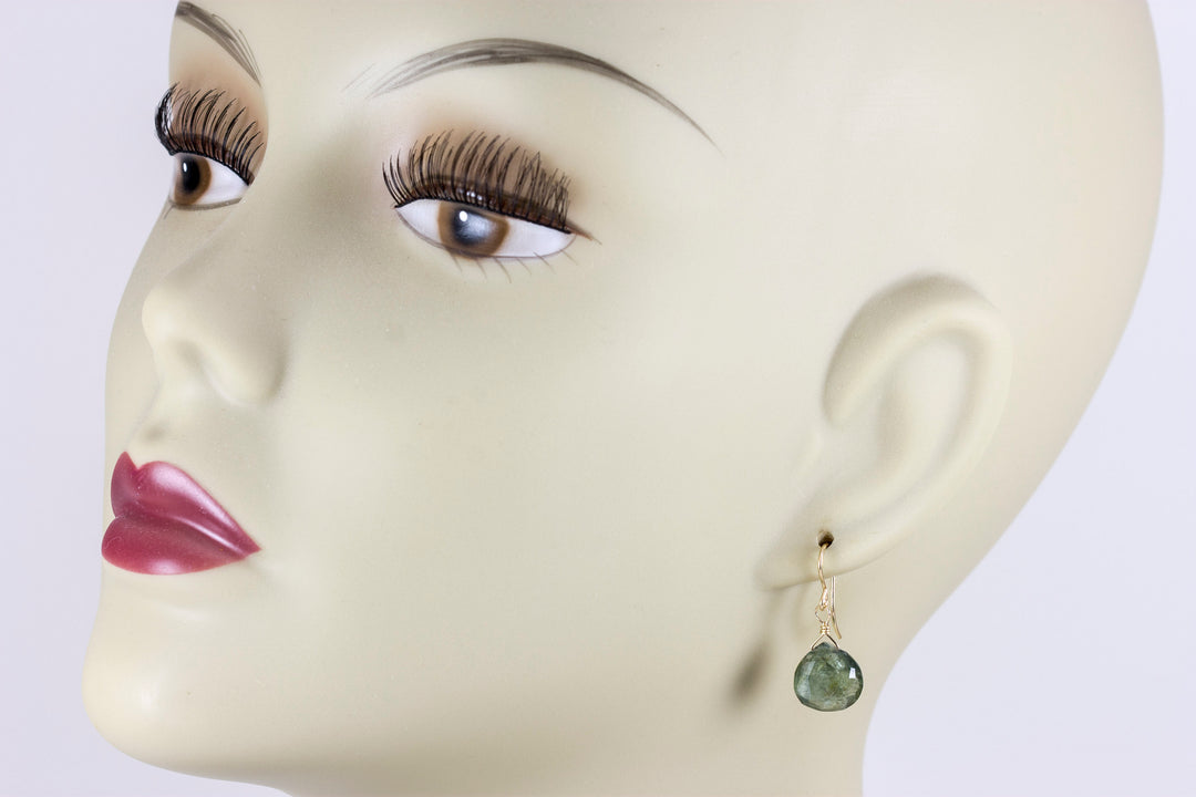 Moss Aquamarine Earrings Natural Faceted 14k Solid Gold or Filled or Sterling Silver Heart Briolettes Dangle Drops Spyglass Designs