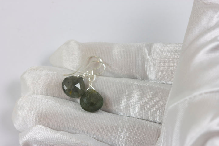 Moss Aquamarine Earrings Natural Faceted 14k Solid Gold or Filled or Sterling Silver Heart Briolettes Dangle Drops Spyglass Designs