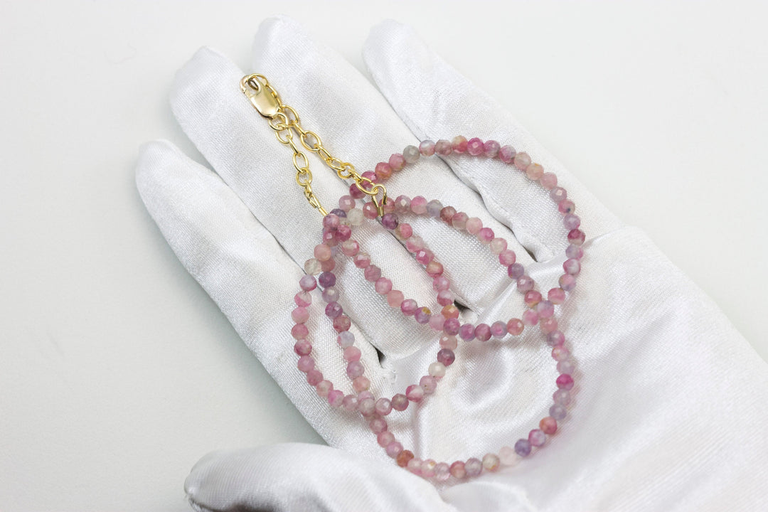 Pink Tourmaline Necklace Natural Earthy Solid Strand Dainty Small Sterling Silver 14k Gold FIlled Micro Faceted 19 20 Inches Simple