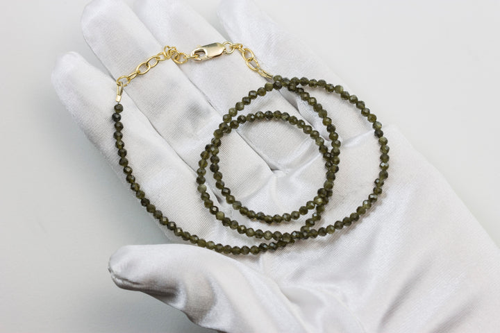 Black Obsidian Necklace Natural Earthy Solid Strand Dainty Small Sterling Silver 14k Gold FIlled Micro Faceted 20 Inches Simple