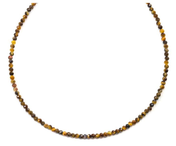 Tiger's Eye Necklace Natural Earthy Solid Strand Dainty Small Sterling Silver 14k Gold Filled Micro Faceted 18 19 Inches Simple Golden Brown