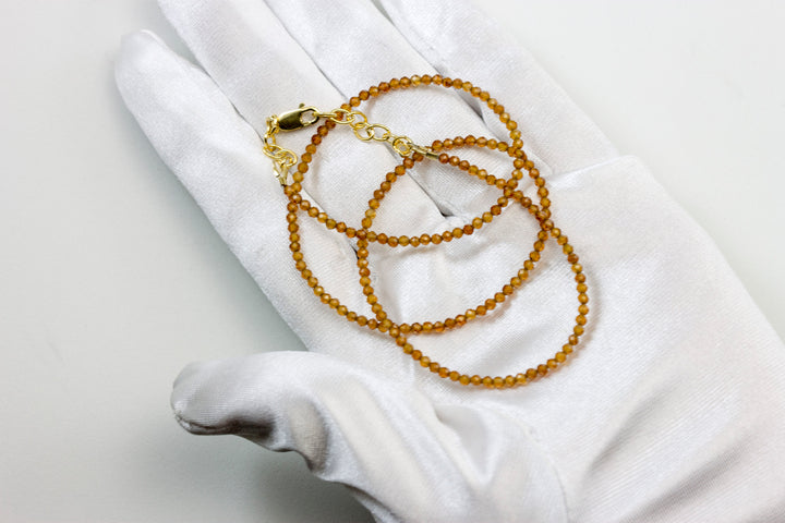 Hessonite Garnet Necklace Natural Amber Yellow Solid Strand Dainty Small Sterling Silver 14k Gold FIlled Micro Faceted 18 19 Inches Simple