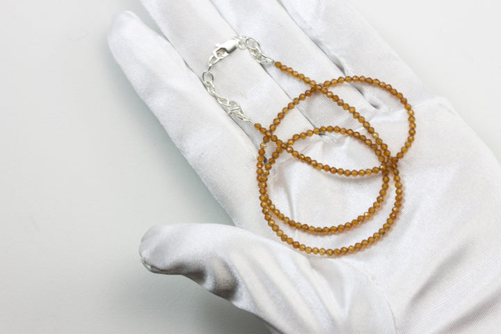 Hessonite Garnet Necklace Natural Amber Yellow Solid Strand Dainty Small Sterling Silver 14k Gold FIlled Micro Faceted 18 19 Inches Simple