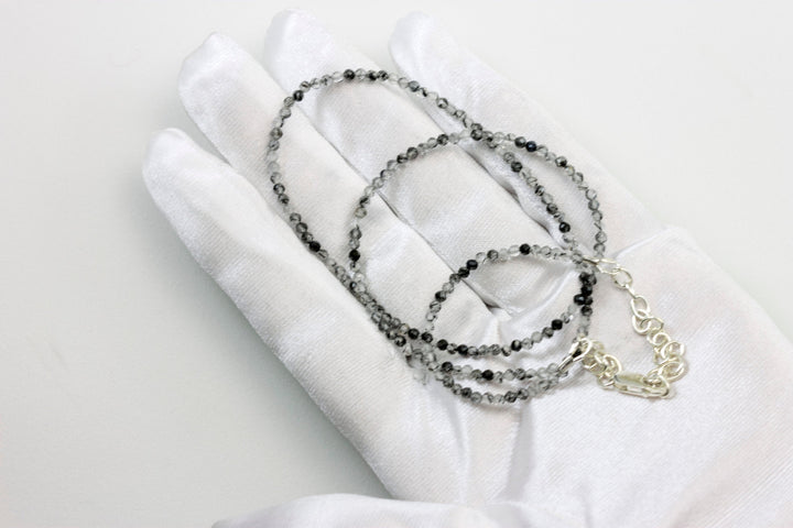 Rutile Tourmalated Quartz Necklace Natural Black Solid Strand Dainty Small Sterling Silver 14k Gold Filled Micro Faceted 19 20 Inches Simple